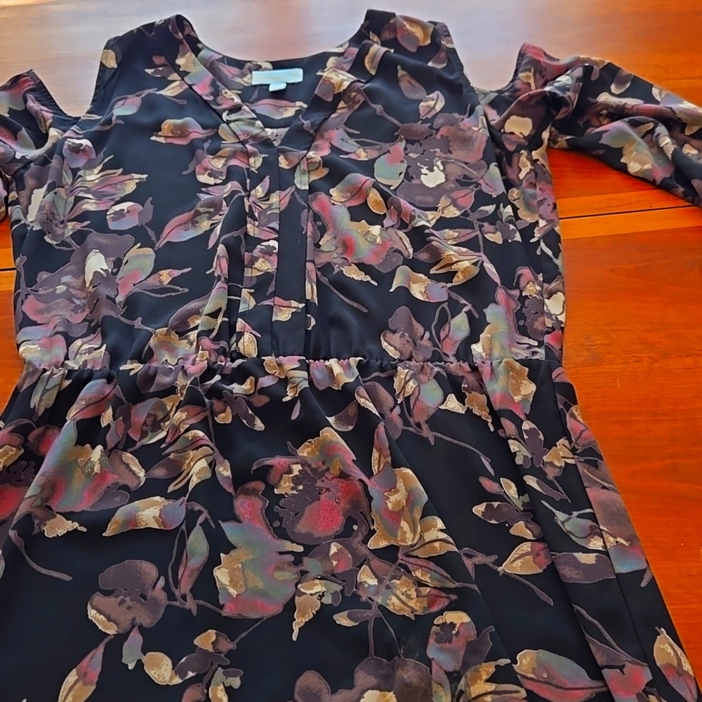 Veronica M pretty floral cold shoulder gathered waist dress.